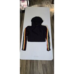 Love Ari Crop Black With Rainbow Stripe Hoodie Size L